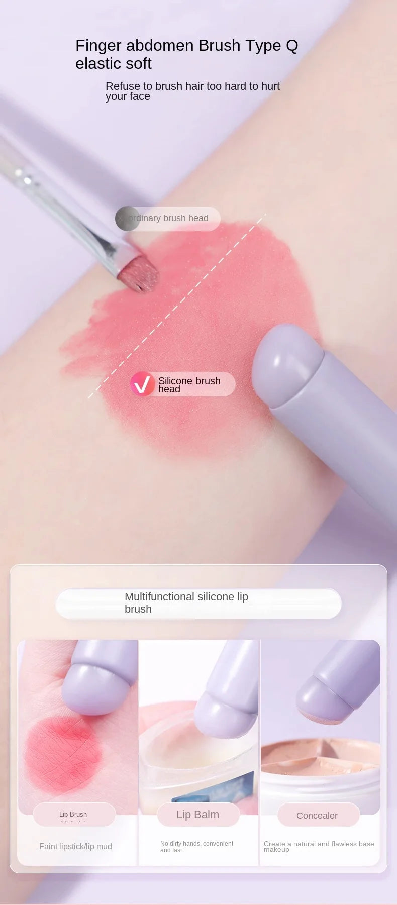 Upgrade Silica Gel Lip Brush with Cover Portable Lipstick Brush Macaron Color Mini Makeup Brush Crease Concealer Makeup Tool