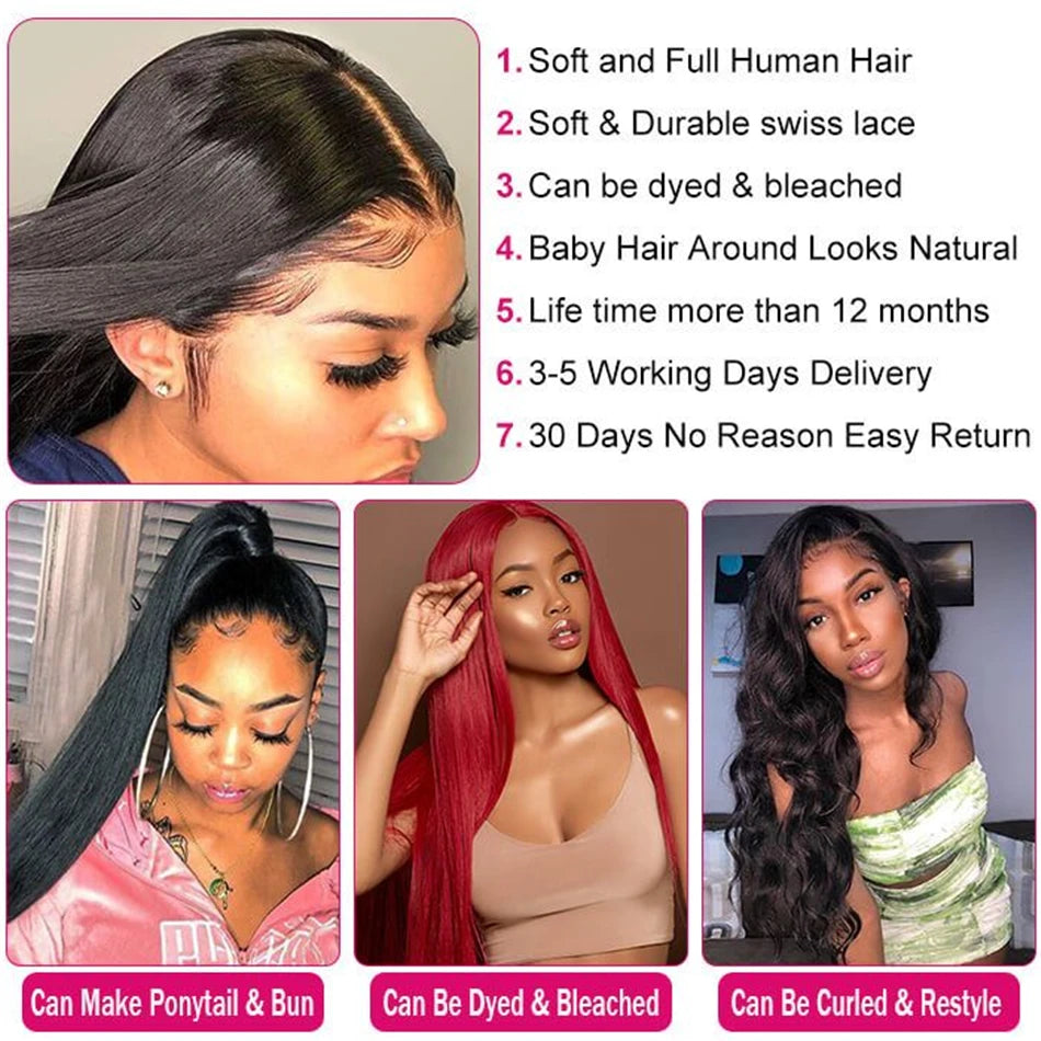 Bone Straight Lace Frontal Wig 28 30 32 Inch 100% Human Hair 13x4 Transparent Lace Front Wigs Brazilian Hair For Black Women