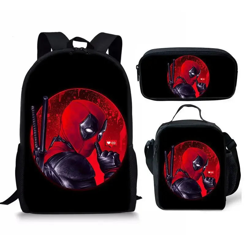 3Pcs Set Deadpools School Bags Pencil Cases Meal Bag Boys' Backpack Schools Supplies Learning Stationery Kids Customizable Gifts