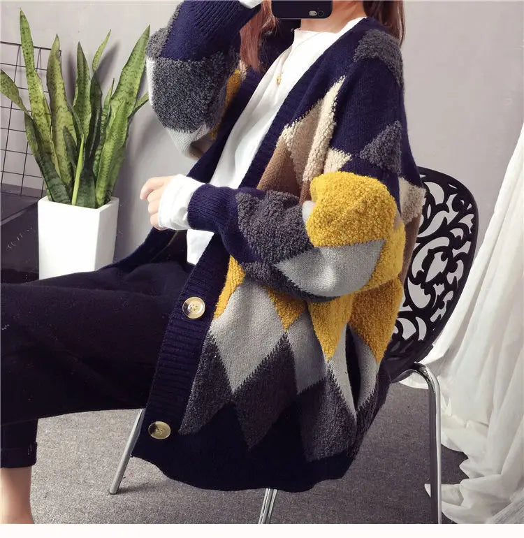 Slouchy Style Sweater Women's Cardigan Loose Autumn and Winter Korean 2023 New Style Outerwear Knitted Jacket Medium Length