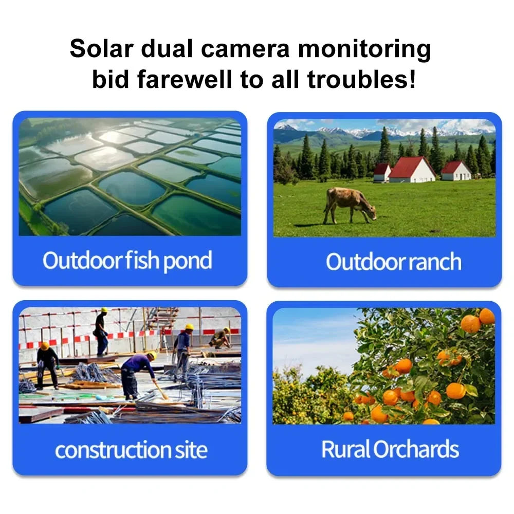 4K 8MP WiFi Solar Camera Outdoor Battery WiFi IP Cam Dual Lens Dual Screen Security-Protection Wireless Surveillance CCTV