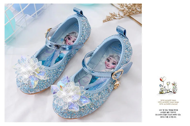 Disney Princess Crystal Shoes New Girls Single Shoes Frozen Aisha Sophia Rhinestones Shoes Performance Party Shoes Size 22-36