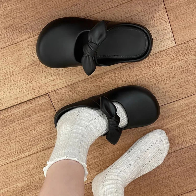 Summer Bow Knot Slipppers Platform Non-slip Outdoor Slippers Women's Sandals Comfortable Flip Flops House Shoes Ladies