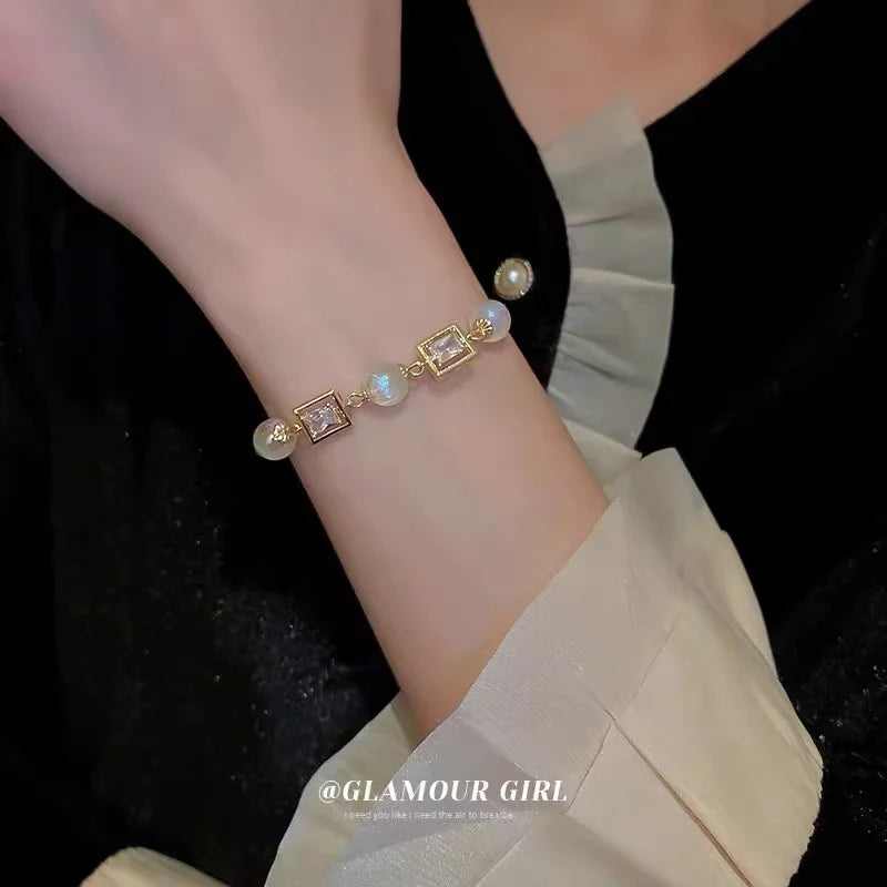 Gold Color Bracelet Set of Four Stainless Steel Sequins Rhinestone Bracelet Combination for Women Chain Bracelet Jewelry Gifts