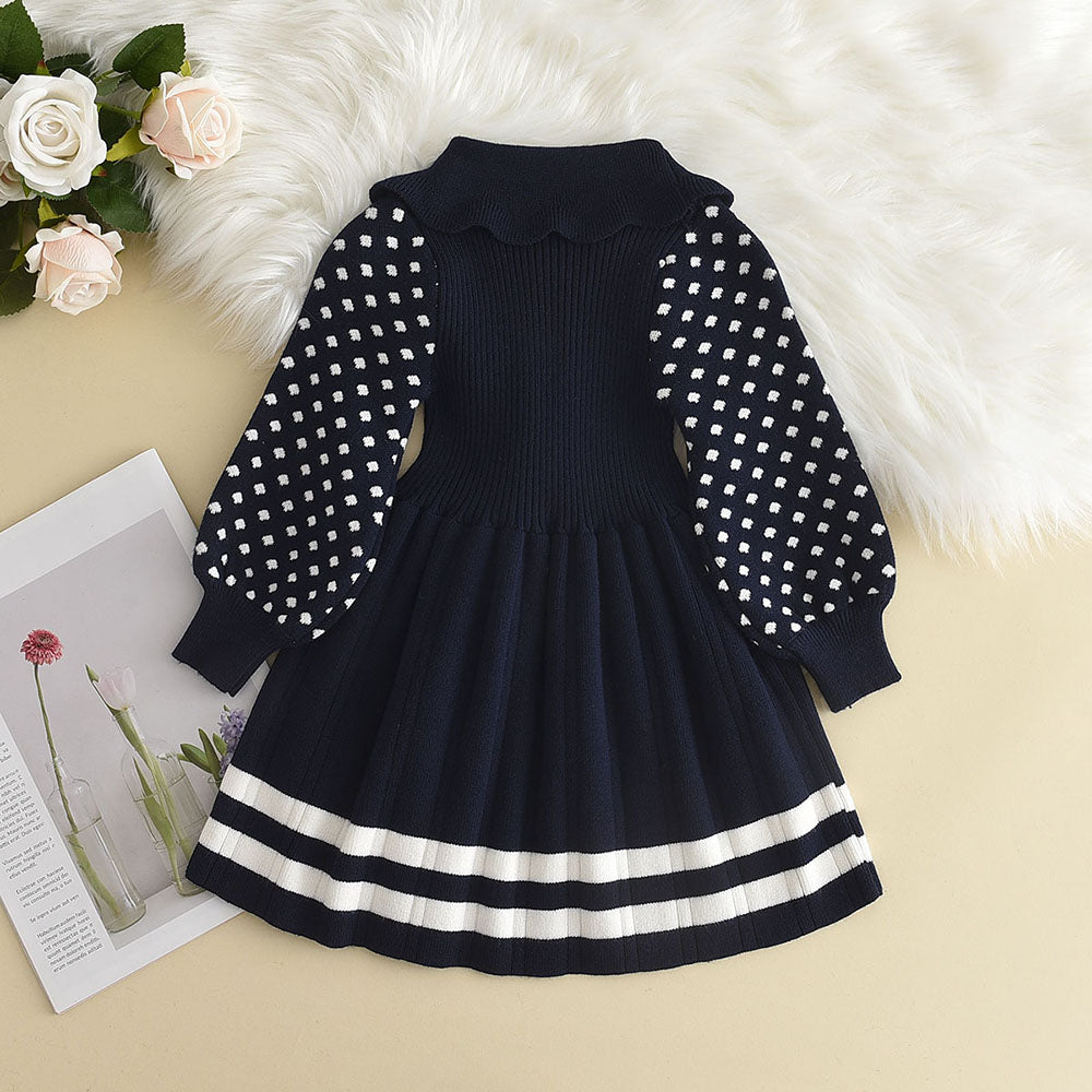 Girl Baby Sweater Knitted Dress Warm Sweater Dress Polka Dots Girls Infant Casual Pleated Princess Dresses Vestidos