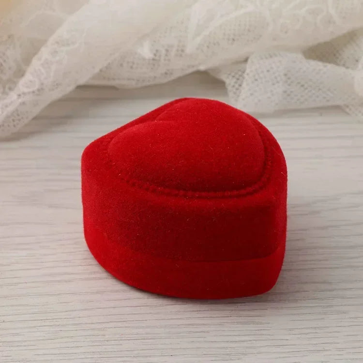 Flocking Red Heart Shape Ring Boxes Jewelry Display Cases Holder Gift Box Wedding Ring Box Counter Packaging Rings Wholesale