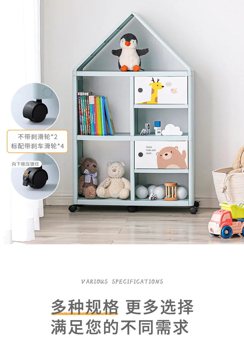 Book Cabinet Roof Shape Book Shelf Multi-layer Structure Shelf Furniture Round Corner Bookshelf For Children Universal Pulley