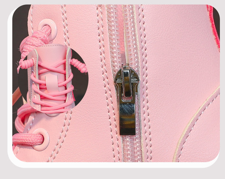 Girls Boots Kids Fashion Rubber Boots Cool Girl Autumn and Winter Cotton Soft Sole Pink with Love Side Zip Princess Round-toe PU