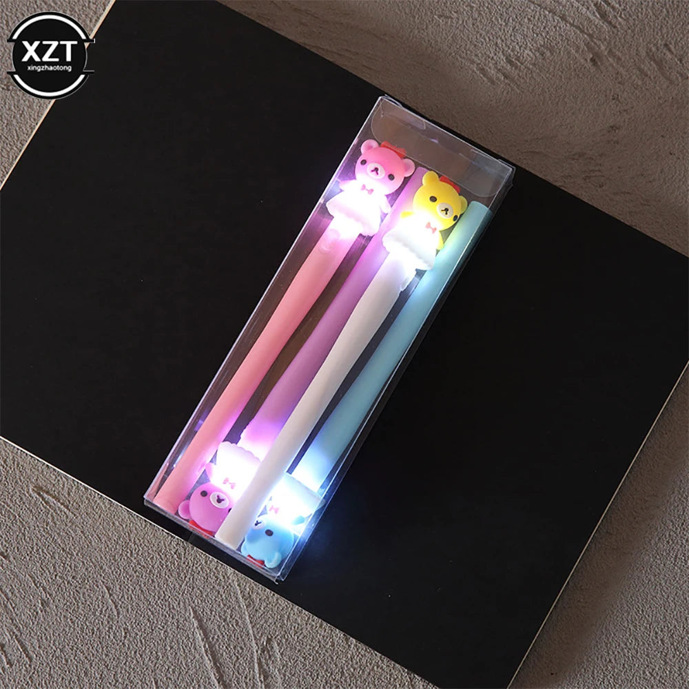 4pcs Gel Pen Unicorn Pen with LED Light Kawai Cute Girl Gel Ink Pen Luminous Pen School Stationery Children's Stationery
