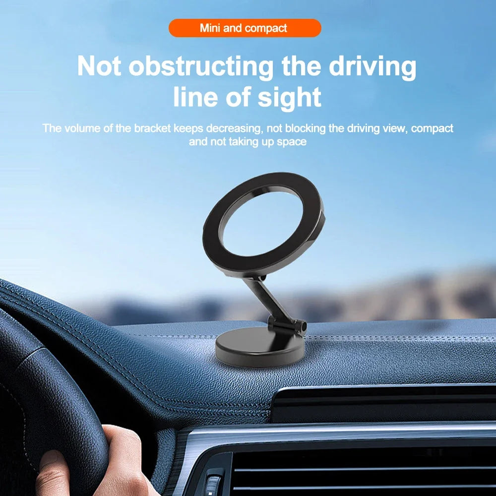 Magnetic Car Phone Holder for MagSafe 360 degrees Adjustable Alloy Folding Magnetic Car Navigation Mount for iPhone 15 14 13 12