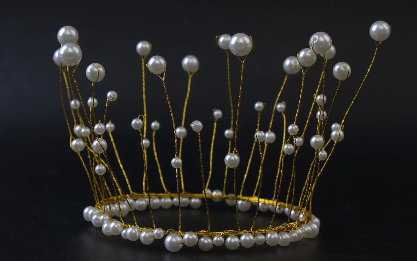 Shiny Handmade Pearl Princess Crown Cake Topper Wedding Decorating Bride and Groom Happy Birthday Hat Decoration