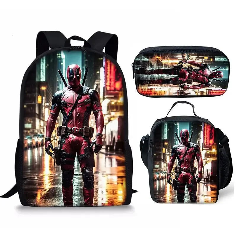 3Pcs Set Deadpools School Bags Pencil Cases Meal Bag Boys' Backpack Schools Supplies Learning Stationery Kids Customizable Gifts