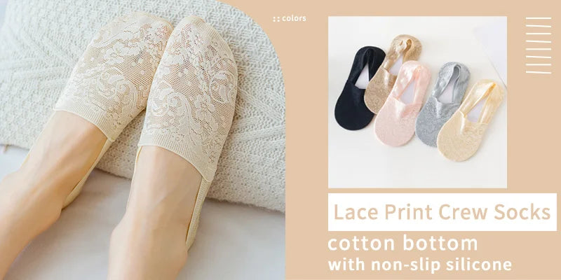 5 Pairs Women Cotton Low Cut Socks Solid Snowflake Softable Summer Silicone Non-slip Deep Mouth Prevent Heel Loss Slipper Socks