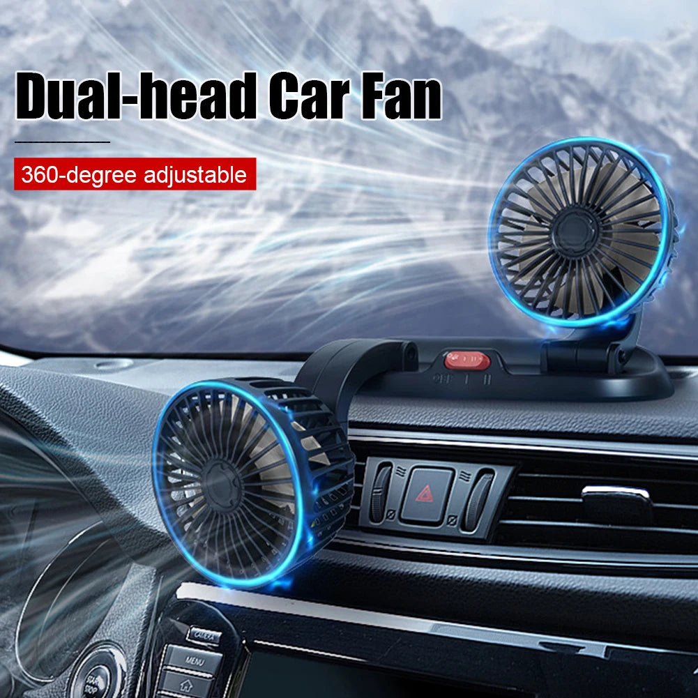 5/12/24V Car Fan Cooling Car Fan Dual Head Usb Car Fan 2 Speeds Adjustable for Auto Cooler Air Fan Car Accessories Fan