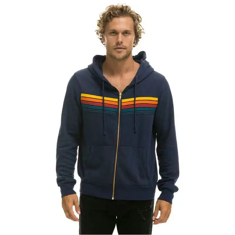 Donsignet Women Hoodies Coat 2021 New Casual Rainbow Hooded Sweatshirts Fashion Zip-up Striped Cardigan Men Hoodies
