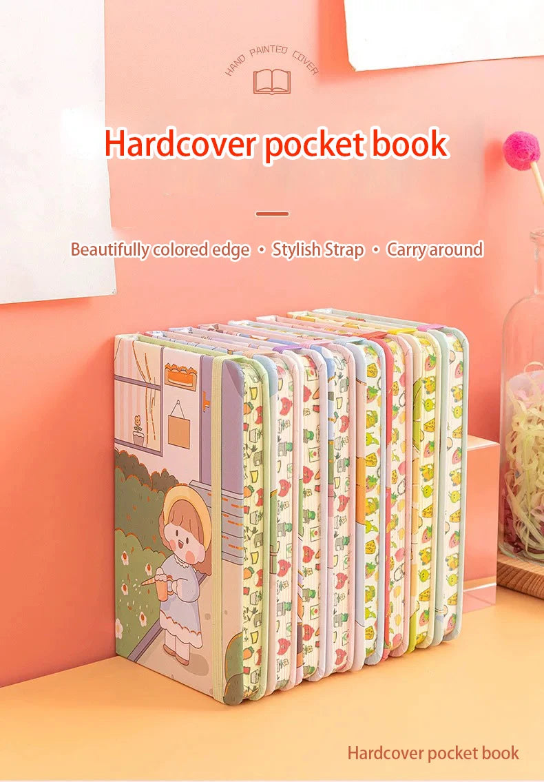 Cartoon a7 binding hardcover student Pocket This cute little notebook with hot gold and color border portable notepad