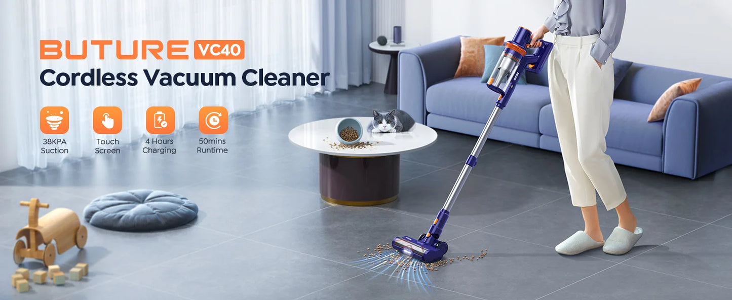 BUTURE 450W 38Kpa Suction Power Handheld Cordless Wireless Vacuum Cleaner for Home Appliance 1.2L Dust Cup Removable Battery