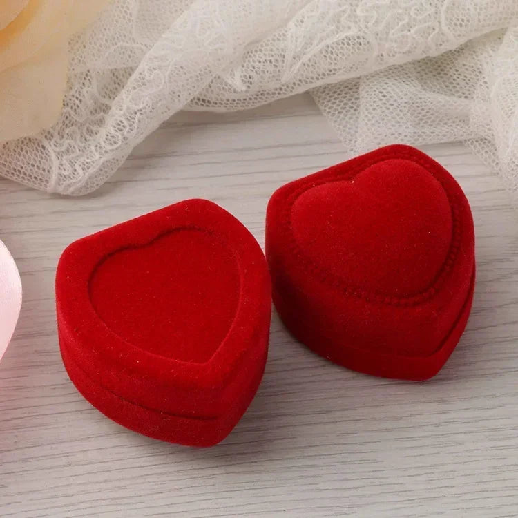 Flocking Red Heart Shape Ring Boxes Jewelry Display Cases Holder Gift Box Wedding Ring Box Counter Packaging Rings Wholesale