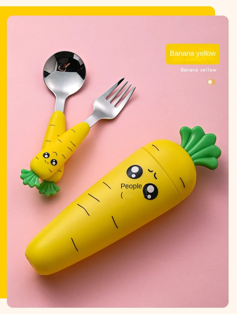1/3PCS Baby Feeding Utensils Carrots Set Steel Spoon Fork Child Cutlery Tableware Kitchen Gadgets Cake Vegetable Fork Teaspoon