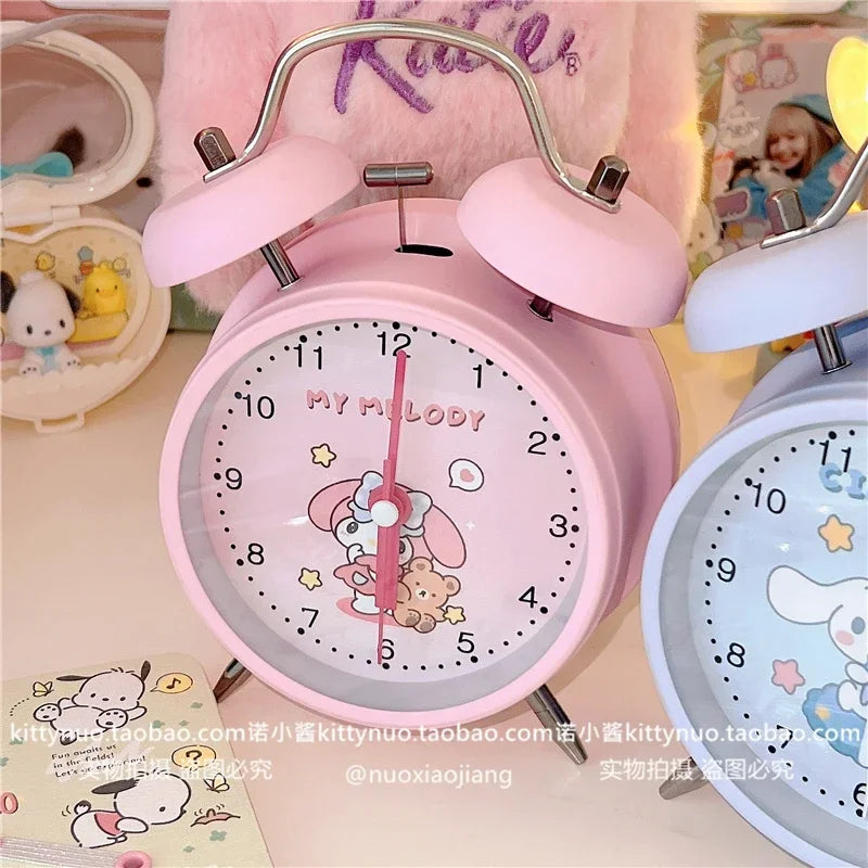 Sanrio Bedroom Alarm Clock Kuromi My Melody Hello Kitty Cinnamorol Ins Girl Heart Bedside Silent Alarm Clock Wake Up Alarm Clock