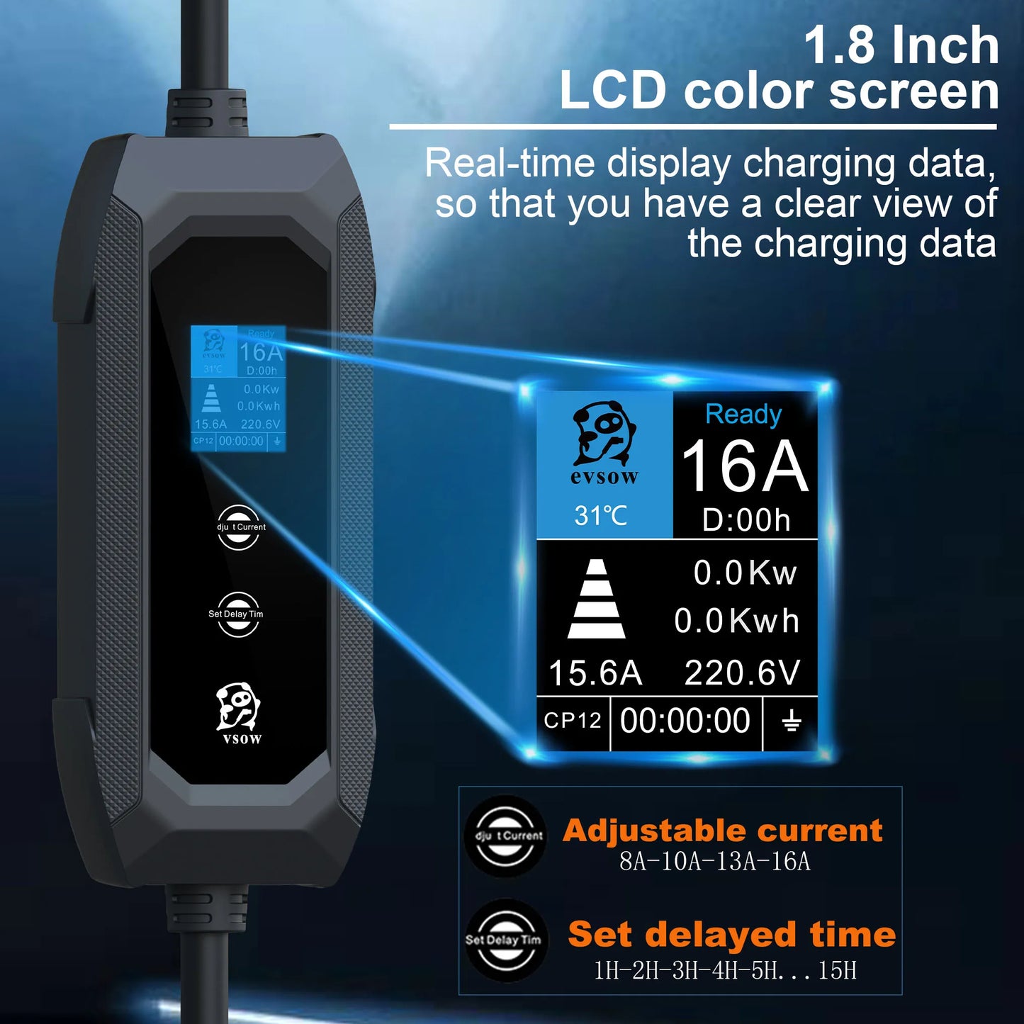 evsow Portable EV Charger TS-NACS 16A 3.5KW Electric Car Charger NACS Fast Charging Cable EVSE Charging Box For NACS Charger