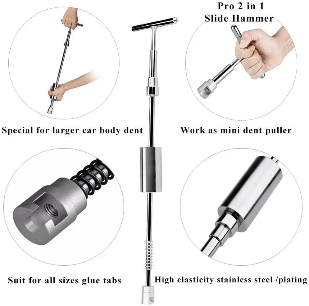 Auto Dent Repair Tools Kit Car Body Sheet Metal Paintless Bump Removal Reverse Hammer Kit Blue Tabs Set Pull Traceless Remover
