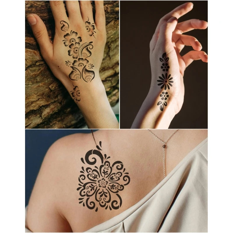 Semi Permanent Tattoos,Flower Dragon Butterfly Hennas Tattoos Stencil Temporary Tattoos Stickers for Face Paint Body Art