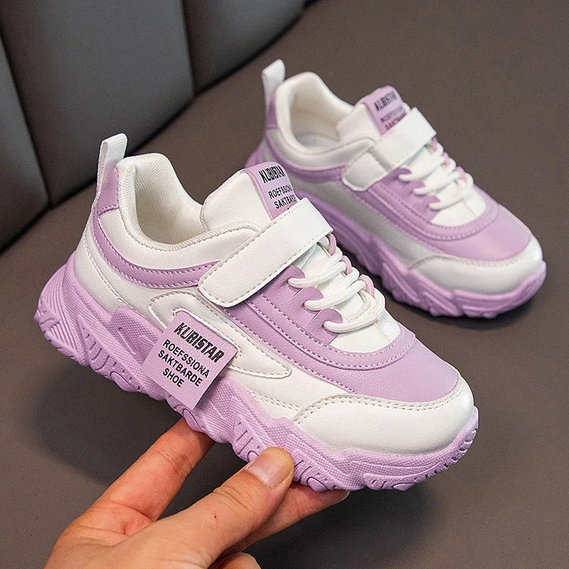 Spring New Kids Sneakers 2023 PU Girls Casual Mesh Solid Pink Light Boys White Hook & Loop Children Non-slip Sports Shoe Fashion