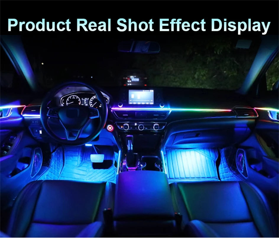 6/10/14/18 In 1 LED Dual Zone Symphony Streamer Car Ambient Light Interior RGB Neon Acrylic Strip Decoration Atmosphere Lamp 12V