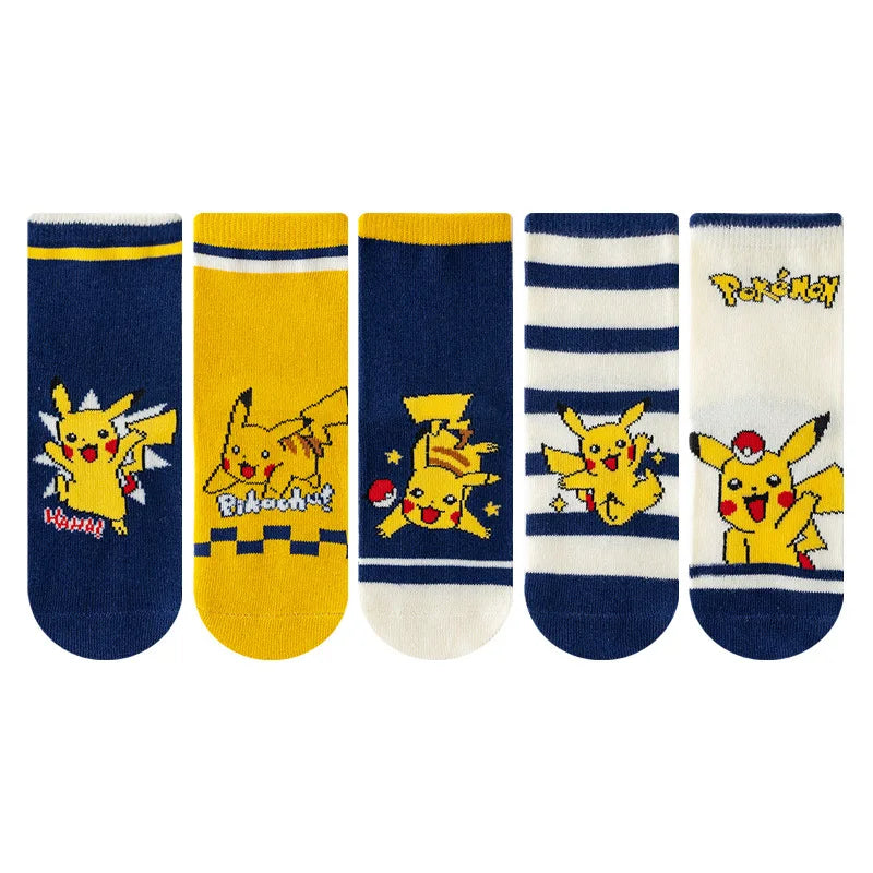 5 Pairs Pikachu Kids Socks Kawaii New Fall Winter Cartoon Boy Children Mid-calf Socks Cotton Sock for Boys Gifts