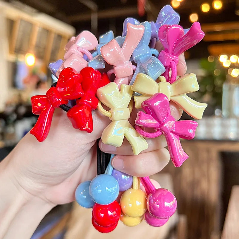 2pcs/lot Fashion Pink Bow Ball Hair Accessories Children Rubber Bands Scrunchies Elastic Hair Bands Girls Headwear Ties