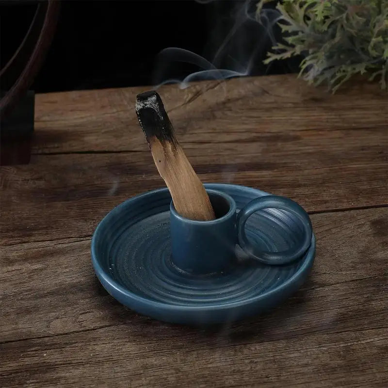 Palo Santo Sticks Holder Ceramic Sage Holder Ash Catcher Incense Burner Scent Wood Stand Burning Bowl with Handle for Palo Santo