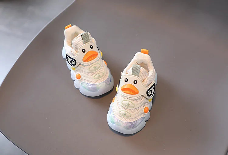 Children Led Casual Shoes Cute Cartoon Duck Sneakers Toddler Glowing Tennis Shoes Boys Girls Breathable Mesh Sports Shoes Sapato