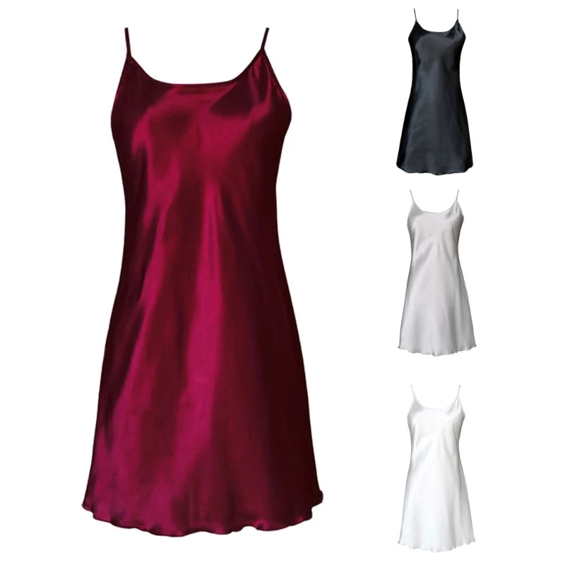 Ice Silk Sexy Women's Satin Nightdress Sexy Lotus Hem Sling Dress Chemise Soft Nightgown Women Lingerie Night Wear Summer Dress