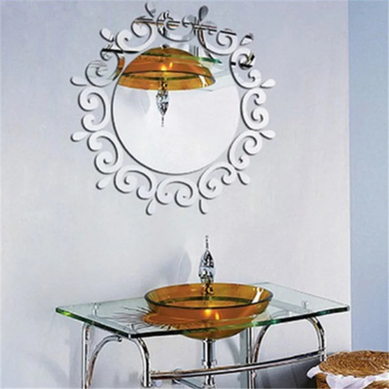 3D Acrylic Mirror Sticker Living Room Bedroom Lace Mirror Home Office Wall-Sticker Decals Stickers ECO-Friendly Home Decor