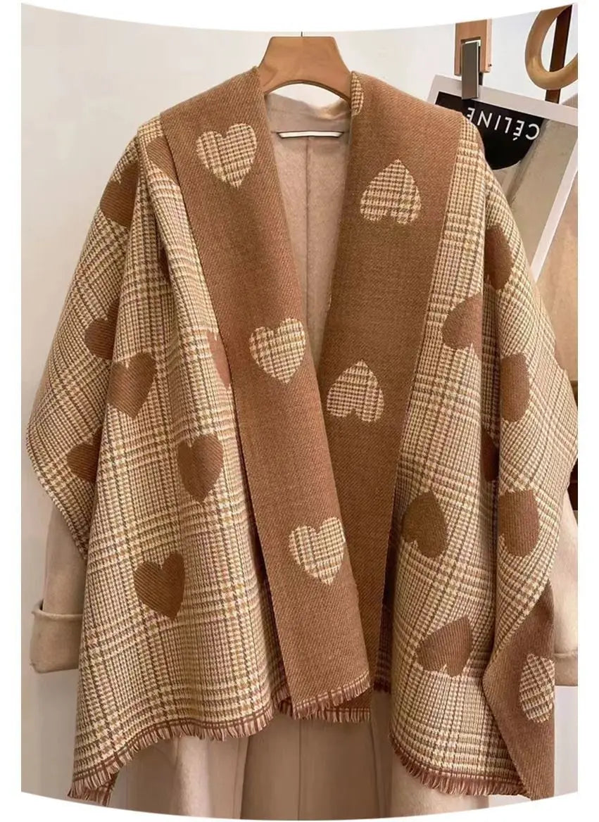 2023 New Double Side Cashmere Scarf Winter Women's Love Heart Plaid Ladies Long Thickened Warm Knitted Scarf Hijab Stole