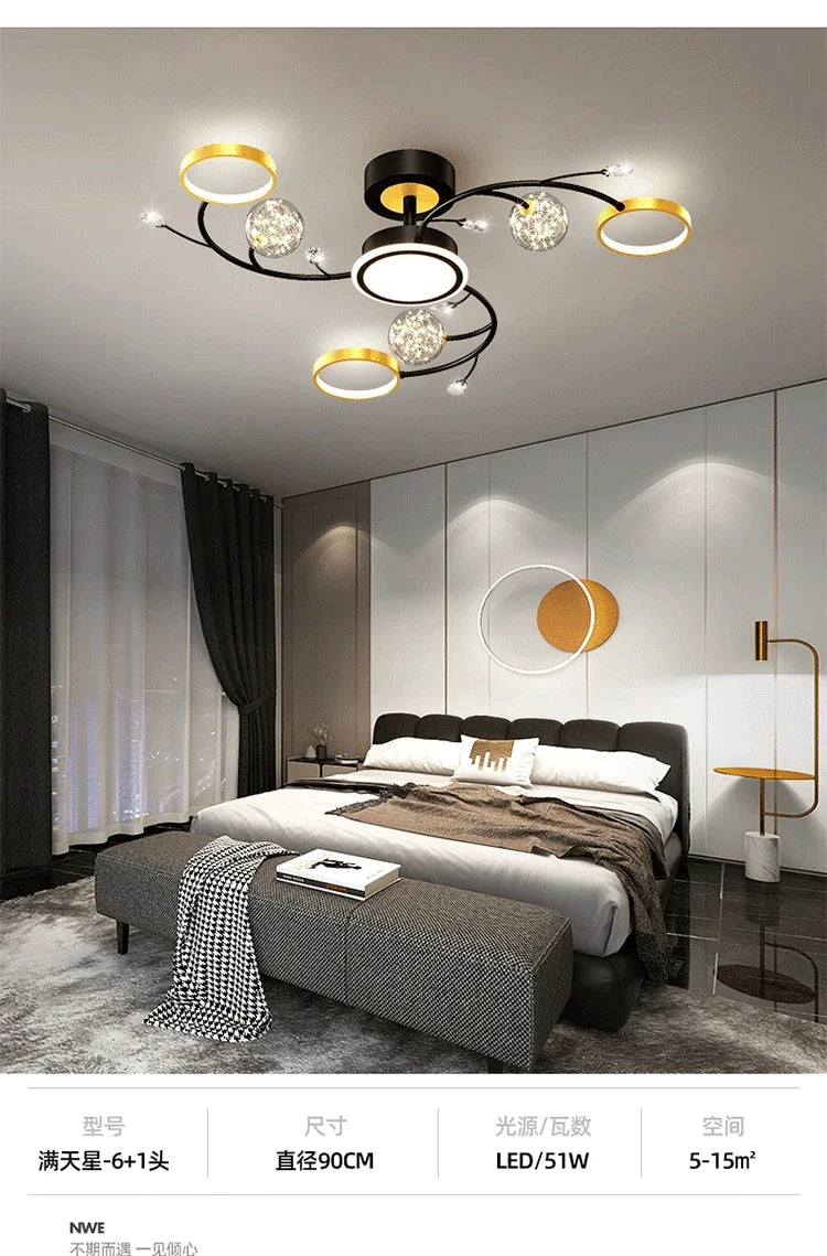 Nordic Living Room Modern Simple Atmospheric Luxury Ceiling Light Romantic Starry Sky Crystal Hall Chandelier Creative Black Art