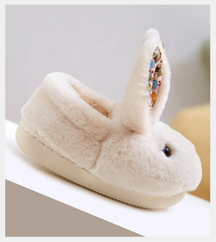 Children Indoor Slippers Winter Warm Cotton Shoes Kids Home Floor Slippers Cartoon Rabbit Anti-slip Boys Girls Plush Footwear