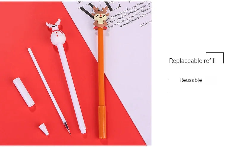 30Pcs/Lot Kawaii Christmas Gel Pen 0.5mm Black Ink Cute Christmas Tree Elk Santa Snowmen Neutral Pen School Stationary Kids Gift