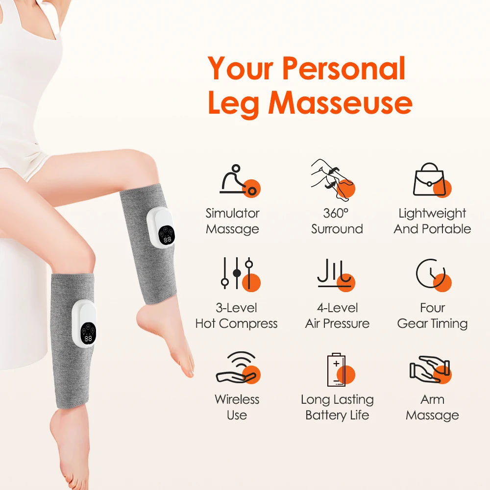 Electric Air Pressure Calf Massager Wireless Airbag Kneading Heating Foot Calf Muscle Massage Relaxation Blood Circulation