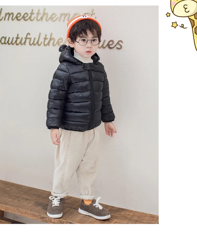 Cute Baby Girls Winter Clothes Kids Light Down Coats with Ear Hoodie Spring Girl Jacket Toddler Children Clothing for Boys Coat
