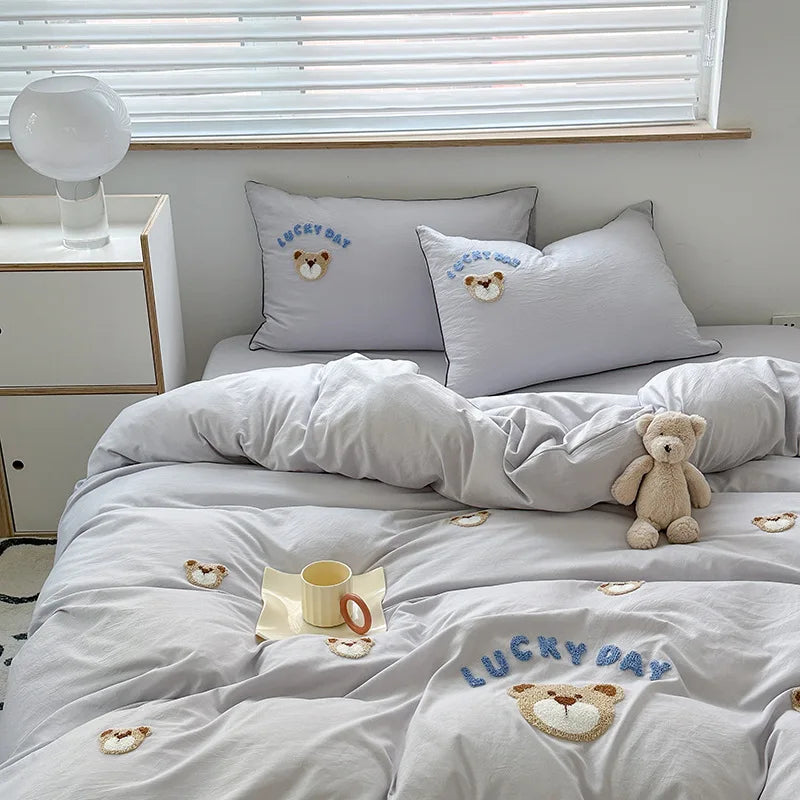 3PCS Baby Cartoon Bear Bedding Set For Newborns Soft Cotton Crib Bedding Set For Girl Bed Linen For Kid Baby Nursery Decor