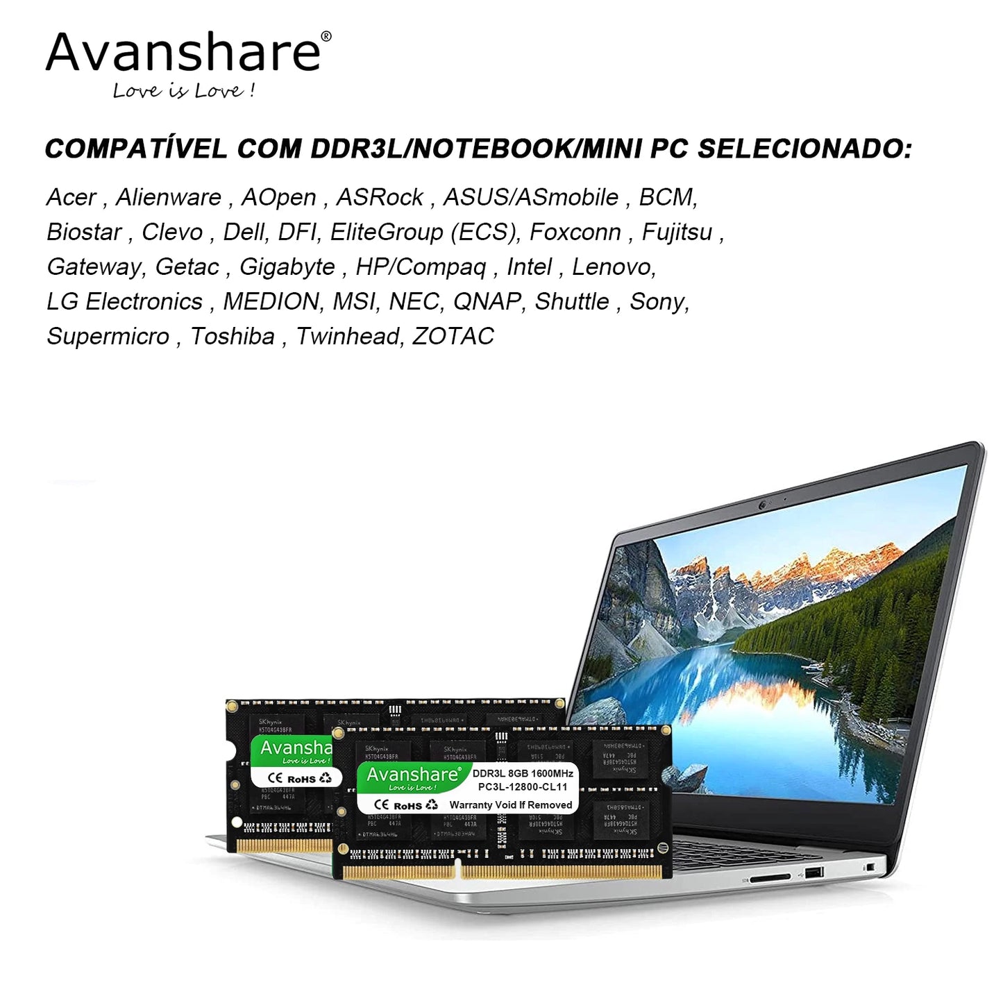 Avanshare 10Pcs Laptop Memory RAM DDR3 DDR3L 8GB 4GB 1600MHz 1333MHz SODIMM 1.35V 1.5V PC3/PC3L-12800S PC3-10600S Non-ECC