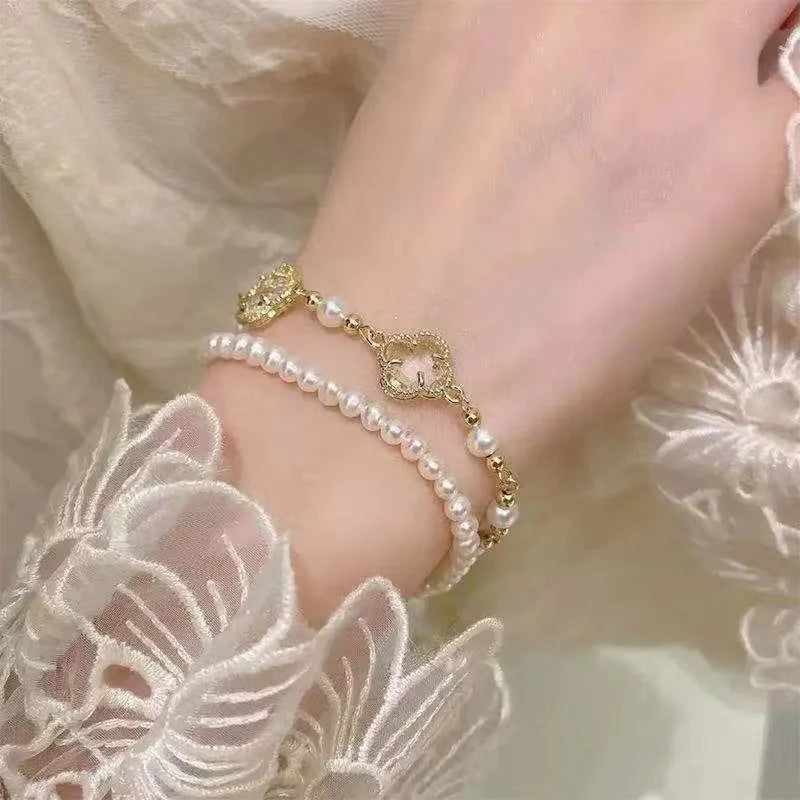 Gold Color Bracelet Set of Four Stainless Steel Sequins Rhinestone Bracelet Combination for Women Chain Bracelet Jewelry Gifts