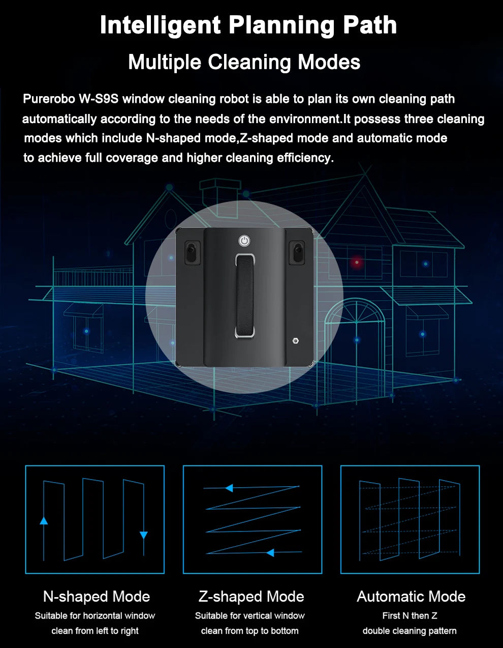 Purerobo W-S9S Window Cleaning Robot Smart APP& Remote Control Automatic Water Spray Clean Glass Electric Vacuum Cleaner Robot