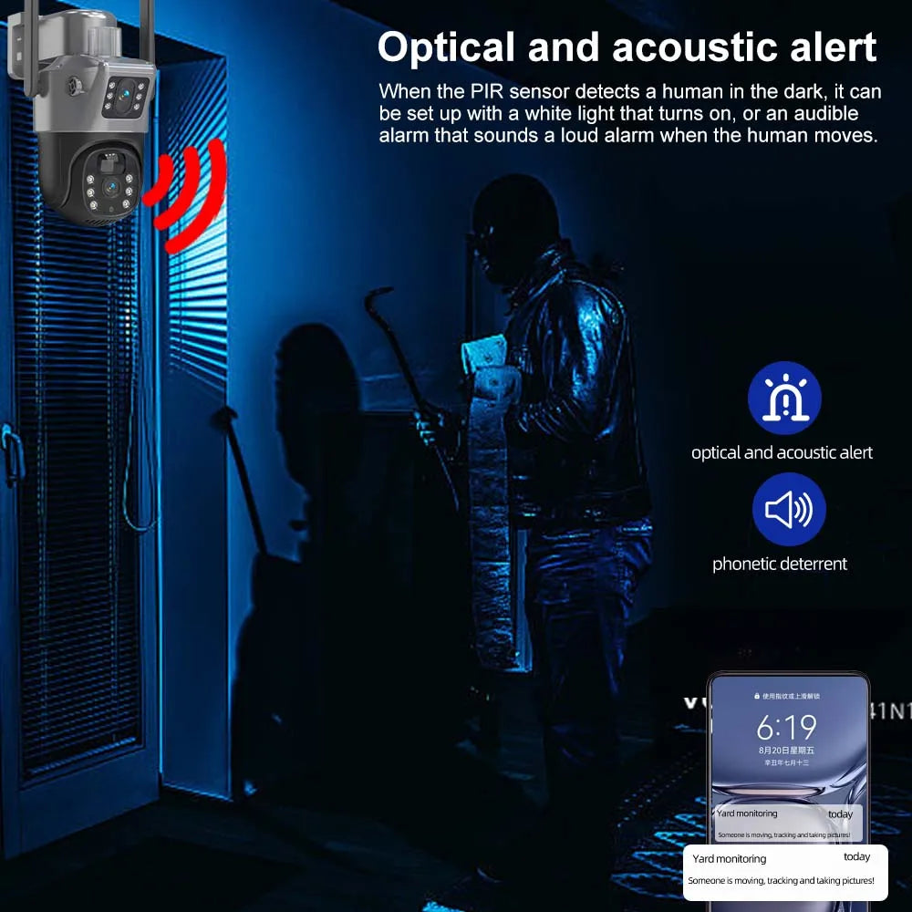 4K 8MP WiFi Solar Camera Outdoor Battery WiFi IP Cam Dual Lens Dual Screen Security-Protection Wireless Surveillance CCTV