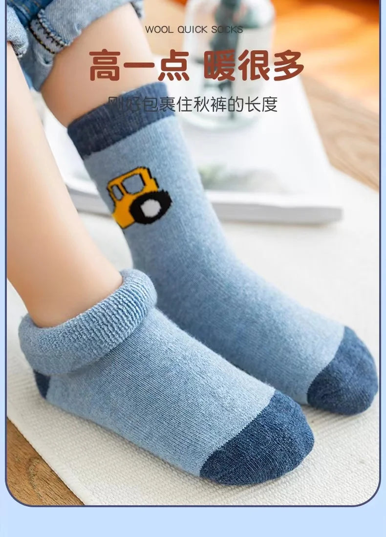 5Pairs 1-16Years Terry Socks for Children cartoon children's fashion wholesale to resell socks little car Delicate and soft