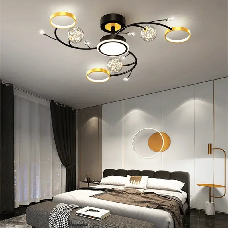 Nordic Living Room Modern Simple Atmospheric Luxury Ceiling Light Romantic Starry Sky Crystal Hall Chandelier Creative Black Art