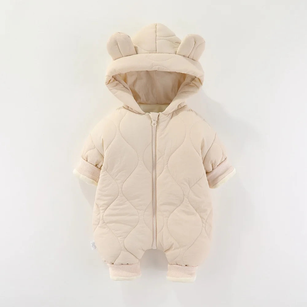 Baby jumpsuit Winter new plush and thick cotton clothes Newborn crawling clothes Baby and children's hooded outdoor clothes