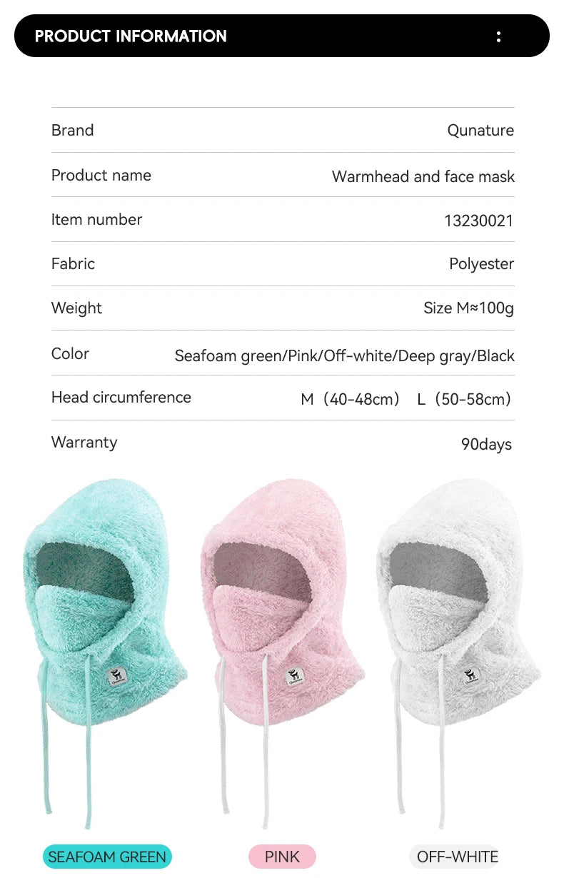 Qunature Skiing Mask Full Face Balaclava Hood Thicken Thermal Fleece Neck Protection Gaiter Winter Keep Warm Snowboarding Scarf